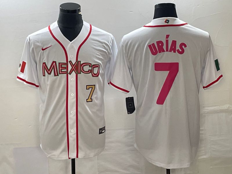 Men 2023 World Cub Mexico #7 Urias White pink Nike MLB Jersey10